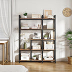 CHOEZON Corner Bookshelf, 5-Tier L-Shaped Bookcase, Corner Shelf with Metal Frame, Industrial Tall Display Shelf, for Living Room, Home Office, Bedroom, Rustic Brown TSJ12BF - Image 4