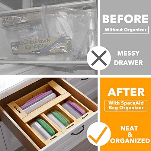 SpaceAid Bag Storage Organizer for Kitchen Drawer, Bamboo Organizer, Compatible with Gallon, Quart, Sandwich and Snack Variety Size Bag (4 Pack), 2.5" High - Image 2