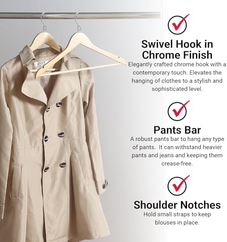 Proman Products Wooden Hangers Kascade Space Saving Clothes Hangers 50 Pack - Image 5