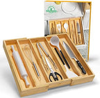 Bamboo Utensil Organizer Cutlery Organizer - Expandable 5 Slots Multipurpose Kitchen Drawer Organizer for Large Cooking Utensils, Baking Tools, Knife Set W13.7"-19.9" x L17.6" X H2.5"(Yellow) - Image 7