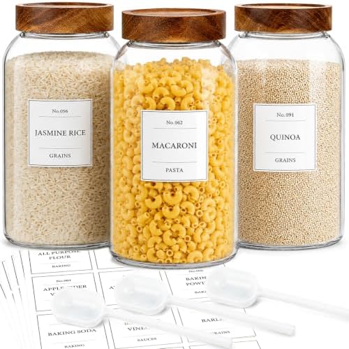 CONNOO 3Pcs-93oz Large Cereal Containers Storage with Acacia Wood Lids by CONNOO