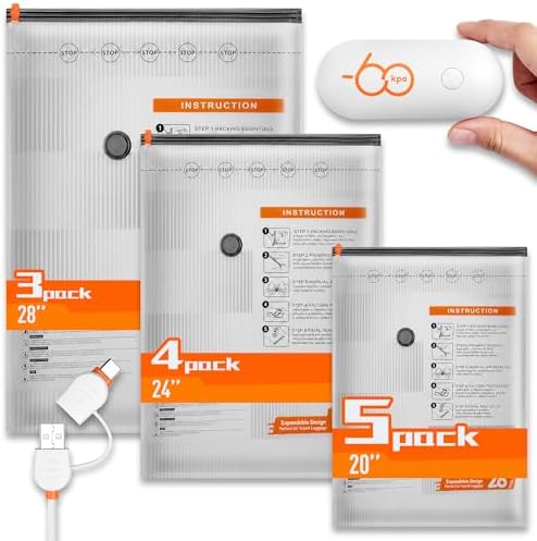 12 Combo Vacuum Seal Bags for Clothing Travel with USB/Type-C Pump by Wfiia