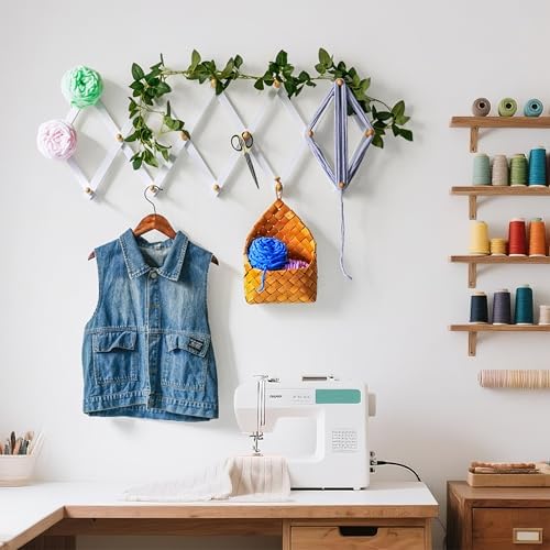 SKOLOO Accordion Wall Hanger with 16 Hooks, Modern Expandable Coat Rack Hat Rack for Wall, Solid Wooden, Natural on White - Image 5