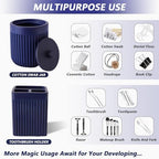 XLHOMO Resin Navy Blue Bathroom Accessories Set 5 Pcs, Lotion Soap Dispenser, Toothbrush Holder, Bathroom Tumbler, Qtip Holder and Vanity Tray, Bathroom Countertop Organizer Set for Modern Apartment - Image 4