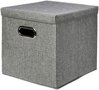 Amazon Basics Foldable Burlap Cloth Cube Storage Bins with Lid, Collapsible Organizing Containers, Stackable and Sturdy, Gray, Set of 2 - Image 2