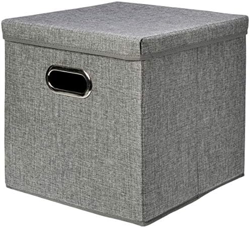 Amazon Basics Foldable Burlap Cloth Cube Storage Bins with Lid, Collapsible Organizing Containers, Stackable and Sturdy, Gray, Set of 2 - Image 2