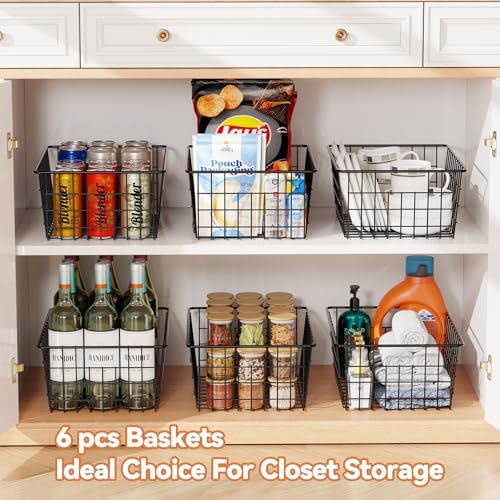 6 Pack Metal Wire Baskets, 15.4" x 11.8" Large Storage Basket for Organizing, Suitable for Kitchen Cabinet Pantry, Black - Image 2