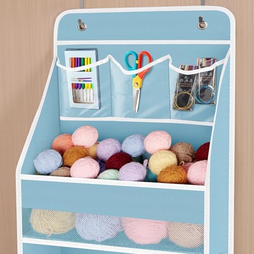 Univivi Fabric Over Door Hanging Organizer for Baby Nursery, Blue, 6-Shelf - Image 4