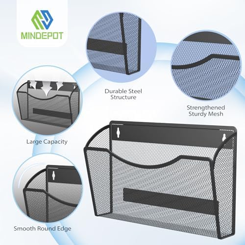 MINDEPOT Magnetic Wall File Organizer, Hanging File Holder, 3 Pack, Black - Image 4