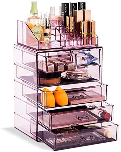 Sorbus Makeup Organizer, 6-Drawer Acrylic 2-Piece Set (Purple) by Sorbus