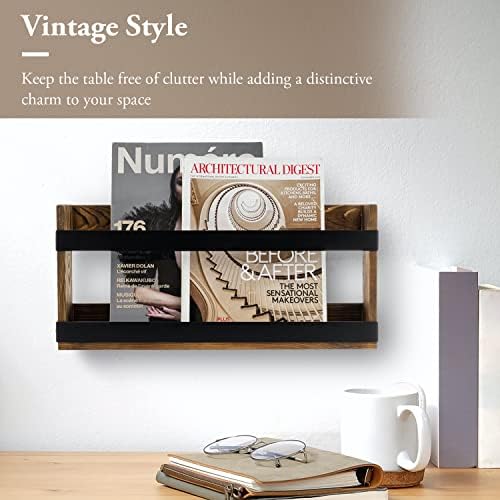 MyGift Magazine Rack, Burnt Wood & Black Metal, Wall-Mounted Display - Image 2