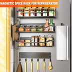 5 Pack Multifunctional Magnetic Shelves for Refrigerator Spice Rack & Washing Machine Organize, Include Paper Towel Holder, Kitchen Utensil Hanger and Hooks, Strong Magnet for Secure Hold (Black) - Image 6