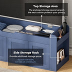 47.2" Storage Bench - Entryway Shoe Bench with Side Storage Shelves and 4 Doors, Multifunctional Entryway Bench with Lift Top Cushion, Shoe Storage Bench for Bedroom, Living Room, Navy Blue - Image 5