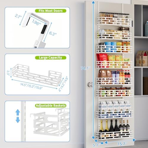 8-Tier Over Door Pantry Rack, White Metal Hanging Organizer for Kitchen - Image 2