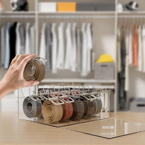 Large Acrylic Belt Organizer, Clear 10 Compartments Storage with Dust Cover, Display Holder - Image 6