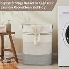 Laundry Hamper, 85L Cotton Rope Laundry Basket, Grey & White - Image 6