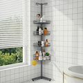 Standing Shower Caddy Corner, 4-Tier Adjustable Height Bathroom Organizer, 6-Section Pole, Sturdy Floor Standing Shelf for Shower – No Drilling, No Spring Tension (Gray) by Unknown
