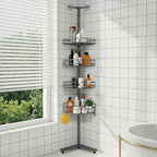 Standing Shower Caddy Corner, 4-Tier Adjustable Height Bathroom Organizer, 6-Section Pole, Sturdy Floor Standing Shelf for Shower – No Drilling, No Spring Tension (Gray) by Unknown