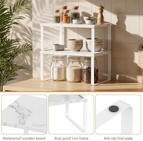 Counter Shelf Set of 4, Kitchen Cabinet Organizer Shelves, Marble White - Image 4