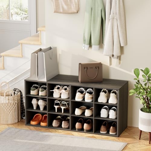 Aenuert 12-Cubby Shoe Rack, 3-Tier Wood Shoe Organizer, Multifunctional Shoe Organizer Bench for Entryway, Mudroom, Hallway, Closet,36.22 * 11.81 * 17.72 Inch,Black - Image 3