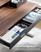 HUANUO 55 x 30 inch Electric Standing Desk with 2 Wood Drawers, Adjustable Height Sit Stand Desk for Home Office, Ergonomic Stand up Desk with 4 Memory Presets, 176 lbs Capacity, Walnut Top - Image 4