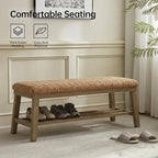 VKNOW Entryway Bench, Storage Shoe Bench with Rubberwood Legs, Orange - Image 3
