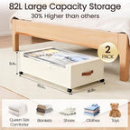 Yecaye 82L Under Bed Storage Containers, Fits 9.4" Under Bed, 2 Pack, Beige - Image 2