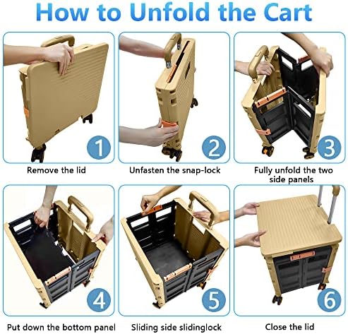FELICON SELORSS Foldable Utility Cart Folding Portable Rolling Crate-Khaki - Image 4