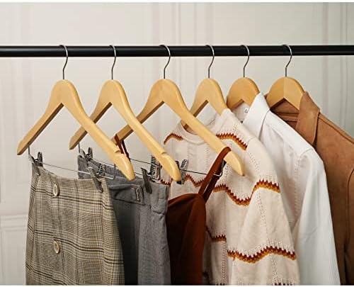 HOUÍSM Wooden Hangers with Clips 16 Pack, Suit & Pants Hangers, Natural - Image 5