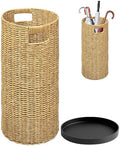 Rattan Umbrella Holder 21" H X 10" D, Handmade Wicker Umbrella Stand Indoor with Dip Tray, Sturdy Umbrella Holders for Entryway, Umbrella Bucket Fits Mudroom,Walking Canes,Home,Office (Oak) by Unknown