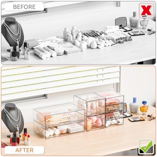 Yieach 8 Pack Clear Stackable Storage Drawers,Acrylic Drawer Organizer for Medicine,Palettes,Hair Accessories and Makeup Organizer,Plastic Drawers for Cabinet,Office,Desk,Bathroom Storage Containers - Image 5
