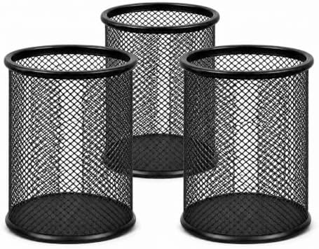 Idika Metal Mesh Pencil Holder Round Pen Cups for Desk Organizer, Classroom & Office Supplies, Makeup Brush Holder (3) by Unknown