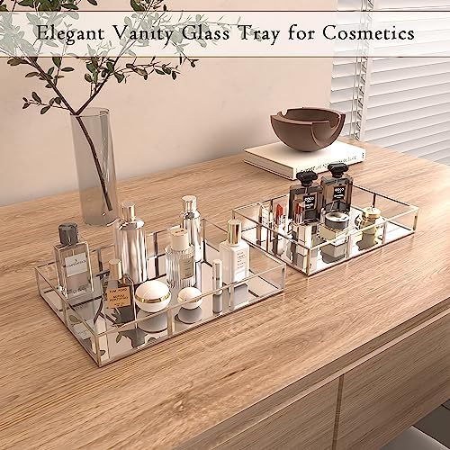 Perfume Vanity Tray With Metal Frame, Gold Bathroom Decorative Tray for Dresser, Jewelry or Home Decoration 2 Pcs (L+S) - Image 5