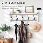 Optish Coat Rack Wall Mount with Shelf, 24 Inch Coat Hanger Walls Mounted, Hat Rack for Walls, Shelf with 5 Coat Hooks, Wall Hanger for Entryway (White) - Image 4