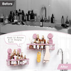 JOTPE Pink Suction Cup Shower Caddy, 2 Pack Bathroom Organizer with Hooks - Image 5