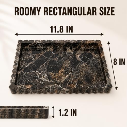 Vikua Dark Brown Marble Vanity Tray, 11.8×8in Scalloped Edge for Bathroom - Image 2