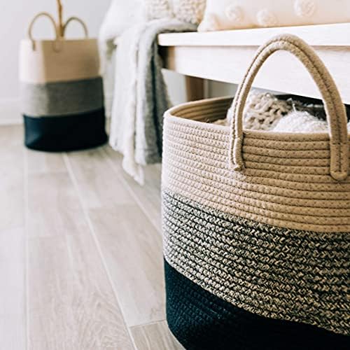 OrganiHaus Round Toy Basket & Blanket Basket, Cotton Rope 20x13" - Image 6