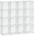 HUBSON Wire Cube Storage Organizer, Book/Toy/Craft/Potted Plants and Pet Closet Organizers, 16-Cube Freely Combinable Metal Grid Storage Shelves, White Plus Iron by HUBSON