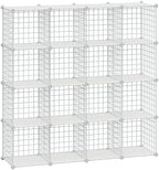 HUBSON Wire Cube Storage Organizer, Book/Toy/Craft/Potted Plants and Pet Closet Organizers, 16-Cube Freely Combinable Metal Grid Storage Shelves, White Plus Iron by HUBSON