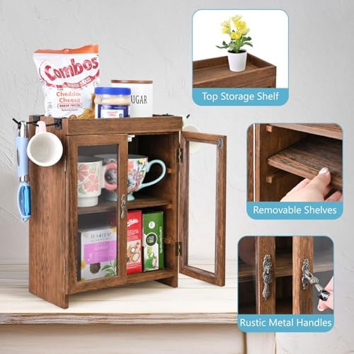 Ikee Design Wooden Storage Cabinet with Glass Door & Adjustable Shelves - Image 5