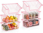SUNALLY Stackable Storage Bins 6 Pcs Wire Baskets Freezer Organizer, Pink by SUNALLY