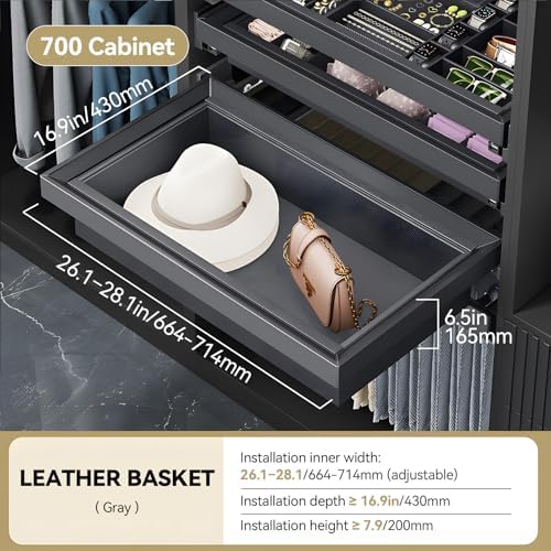 Luxury Pull Out Storage Basket for Closet - Large Capacity Modular Wardrobe Organizer for Handbags & Hats, Deep Sliding Drawer with Soft Close Silent Rails, Adjustable Width Aluminum Frame - Image 2