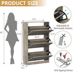 Wodeer Narrow Shoe Cabinet for Entryway, Slim Shoe Storage Cabinet with 3 Flip Drawers, Hidden Wood Shoe Cabinet Storage, Freestanding Shoe Rack Organizer Foyer, Hallway, Grey - Image 2