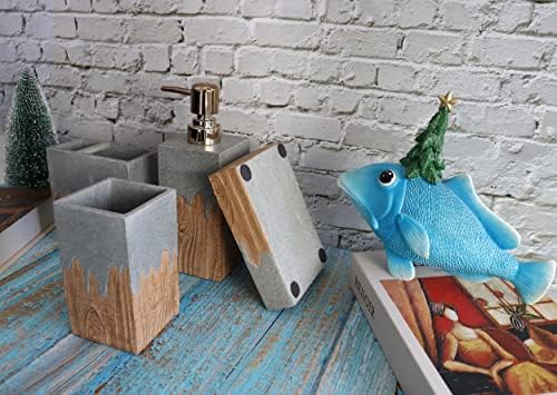 Hymmah Bathroom Accessories Set,Wooden Design Toothbrush Holder,Farmhouse Bathroom Decor,4 Pcs Resin Gift Set Apartment Necessities, Contain Toothbrush Cup,Soap Dispenser,Soap Dish,Tumbler - Image 5