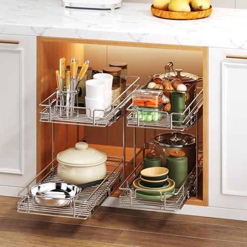 2 Tier Individual Pull Out Cabinet Organizer 10½" W x 18" D, Heavy Duty Cabinet Pull Out Shelves, Slide Out Drawers Organization for Kitchen Cabinets Bathroom - Image 6