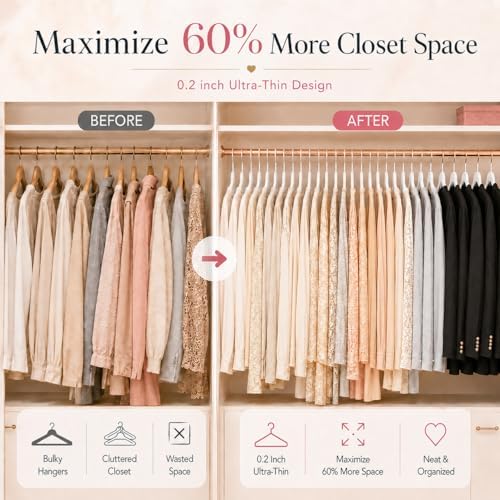 Smartor White Velvet Hangers 50 Pack, Non Slip Rose Gold Hook Felt Hangers - Image 3