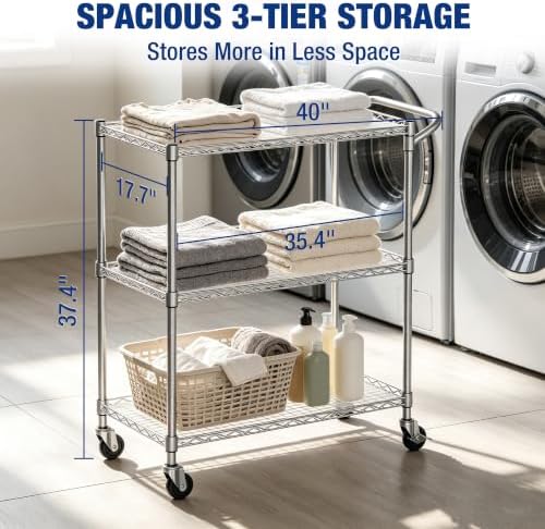 WORKPRO 40" 3-Tier Utility Cart, 330 LBS Capacity, Adjustable Shelves - Image 5