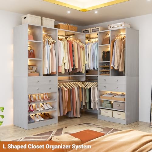 10FT Closet System with 4 Drawers, 120" Closet Organizer System with 6 Hanging Robs & Reversible Hanging Shelving, Closet Systems for Walk-in Closets, Load 2000+LBS, Morandi Grey 2 Pack - Image 7