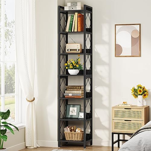Tribesigns 78.7 Inch Tall Skinny Narrow Bookshelf Bookcase Set of 2, Black - Image 4