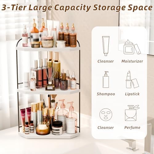 Corner Bathroom Counter Organizer, 3-Tier Wood Countertop Organizer - Image 3